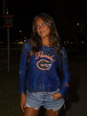 Florida Gators Y2K Vintage Textured Paisley Rhinestone P. Michael Game Day Top